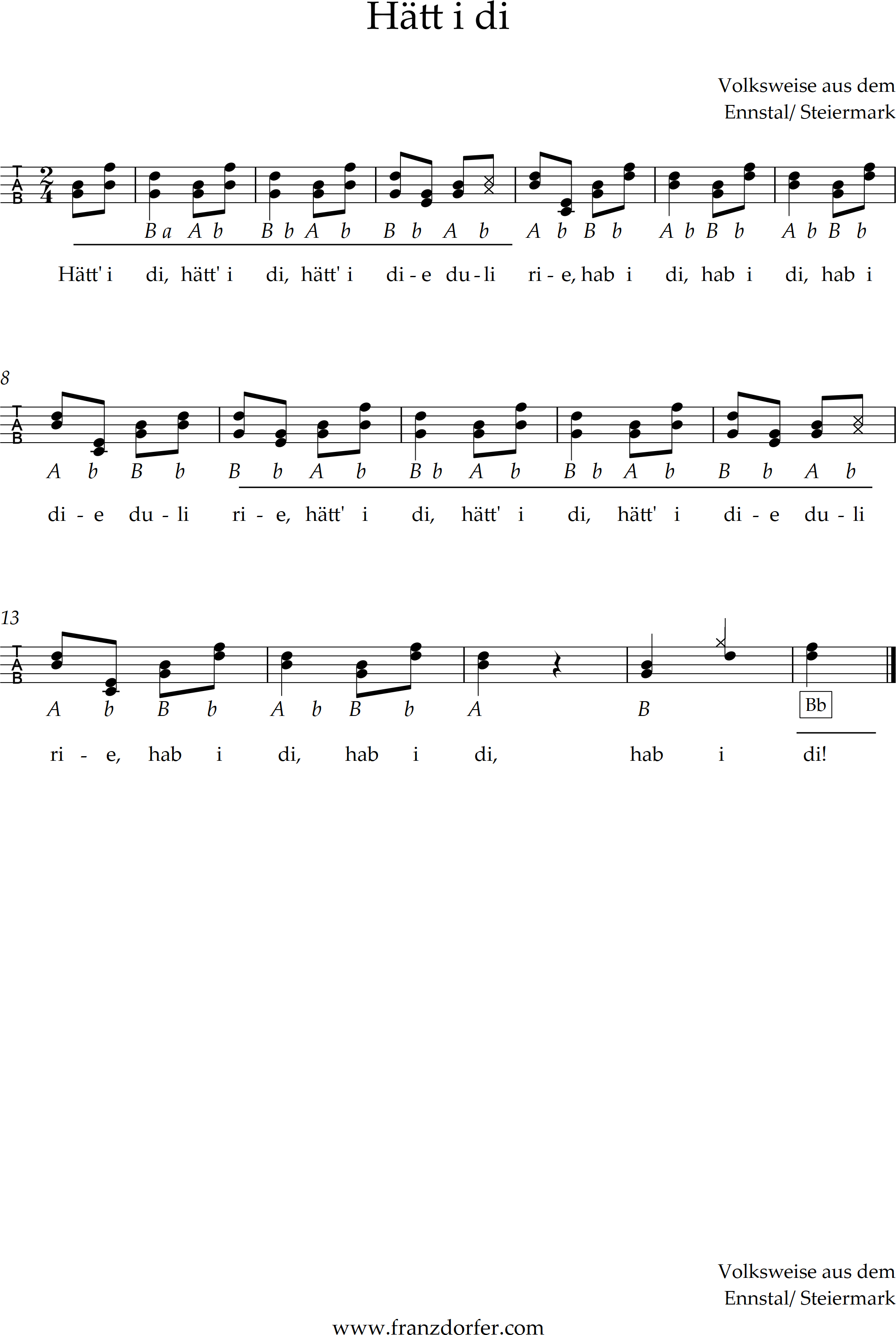 Hätt i di 2stimmig griffschrift